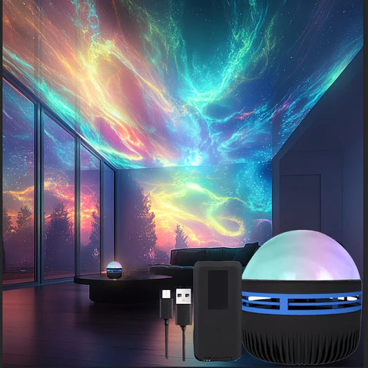 1Pc LED Northern Lights Projection Lamp,Aurora Borealis Effect,Remote Control,Usb Powered,Color-Changing Light,For Bedroom Decor